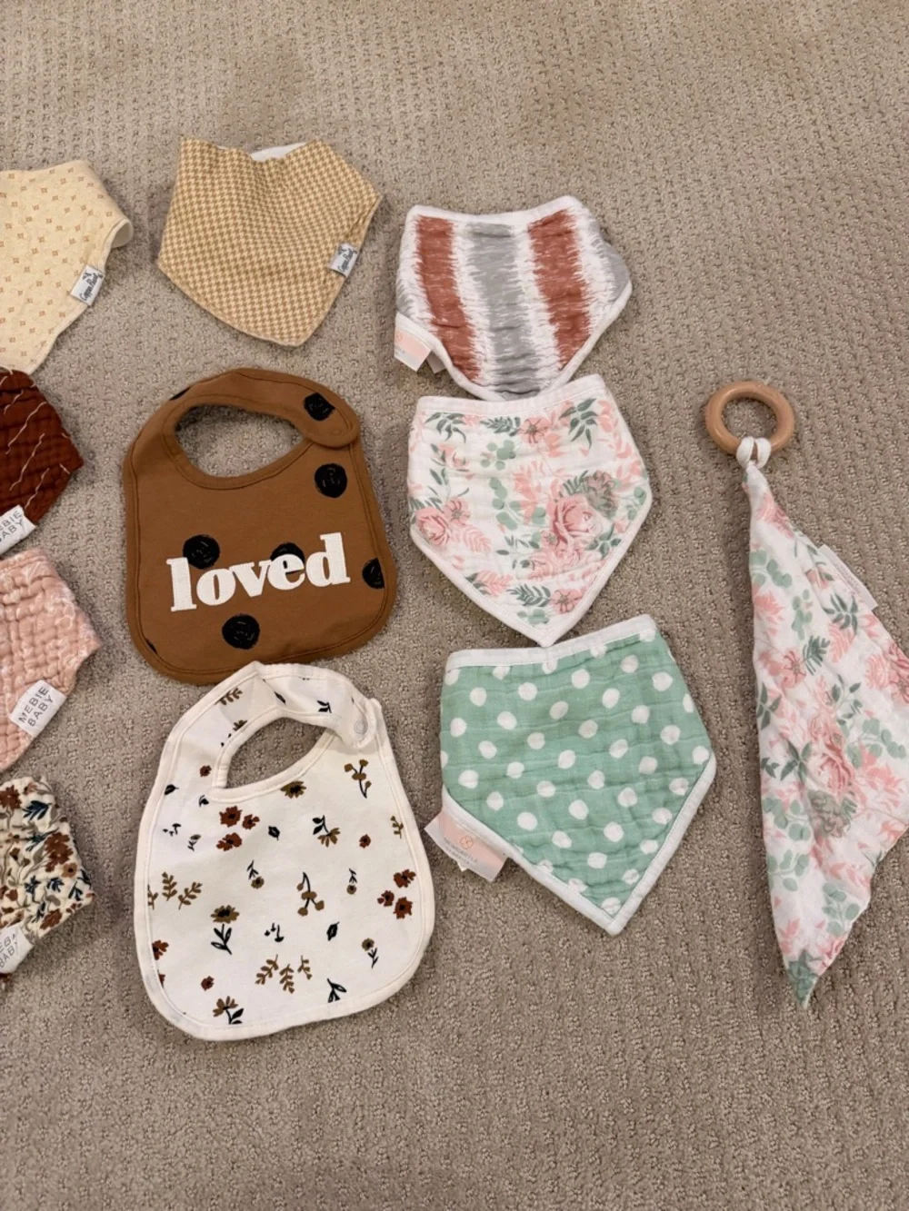 Assorted Baby Bib & Silicone Bib Set - Pink, Beige, Brown, Floral
